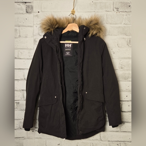 Helly Hansen Women’s XS Black Faux Fur Hood Parka Jacket Winter Coat - Picture 2 of 13